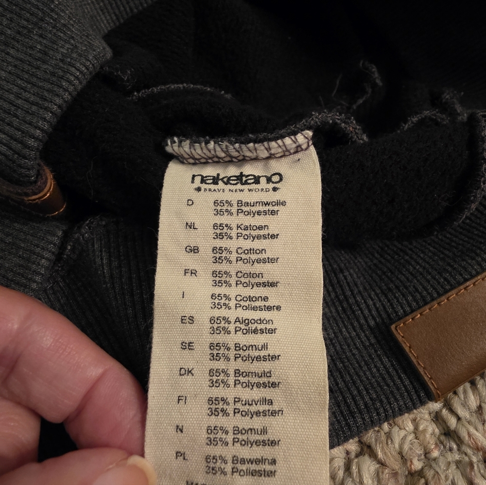 Naketano Fleece Cowl Neck Hoodie Medium Charcoal Gray - Picture 7 of 12